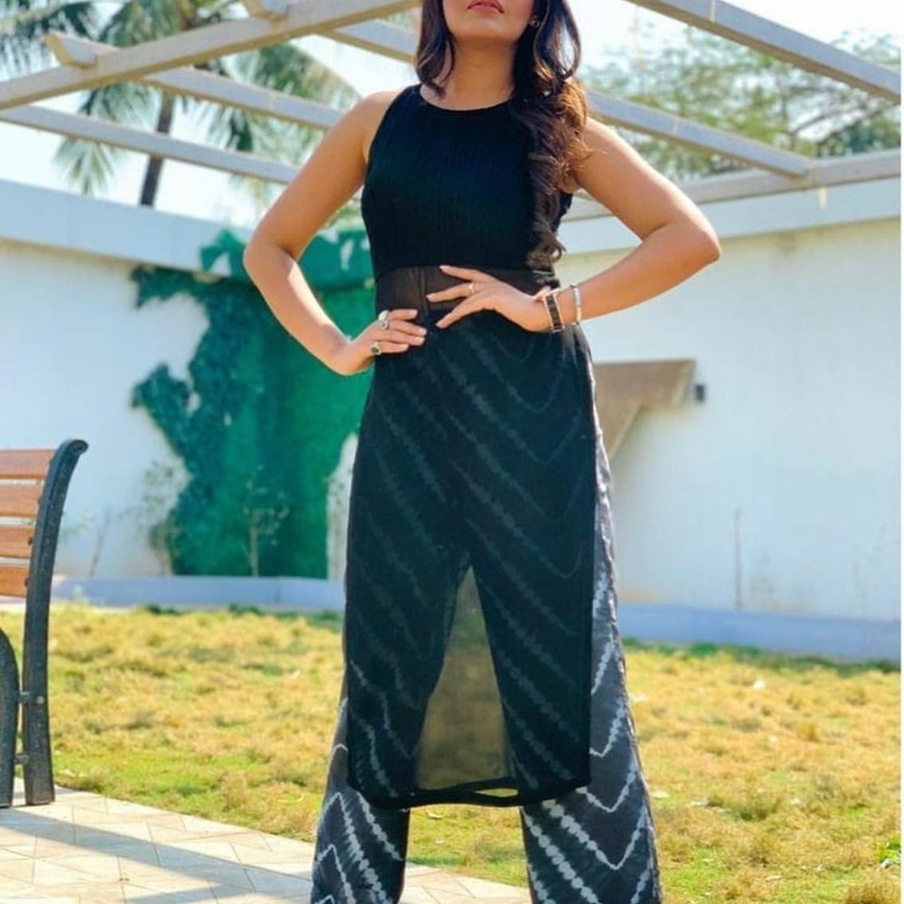 Black Sheer Dress and Tie-Dye Pants Set
